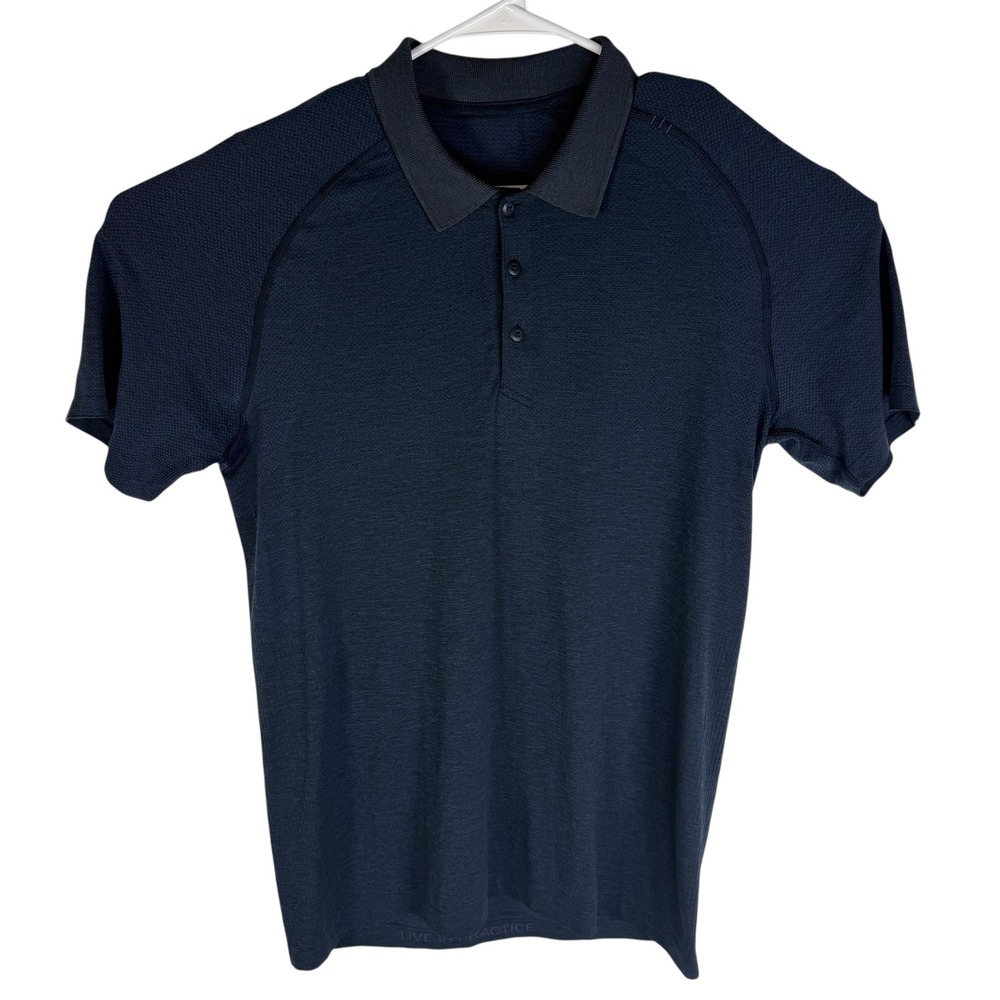 Lululemon Metal Vent Tech Polo Shirt Mens Large Navy Blue Short Sleeve Seamless - Picture 2 of 6